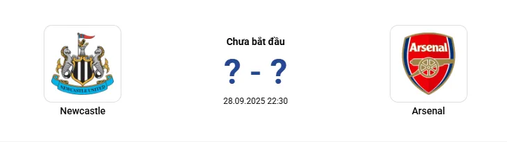 Newcastle vs Arsenal 22h30 ngày 28/9/2025, vòng 6 Ngoại hạng Anh 2025/26 Newcastle vs Arsenal 22h30 ngày 28/9/2025, vòng 6 Ngoại hạng Anh 2025/26